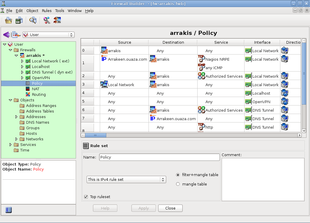 Fwbuilder's main window