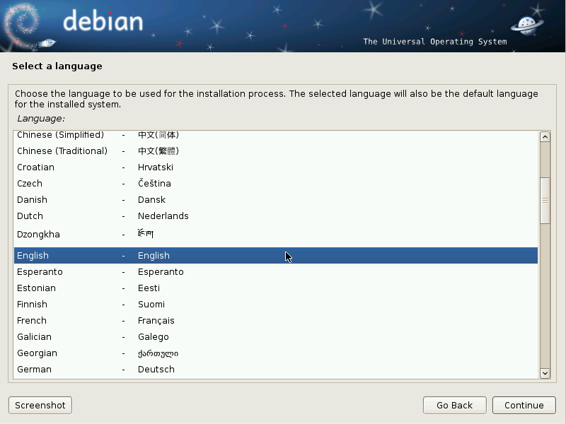 Selecting the language