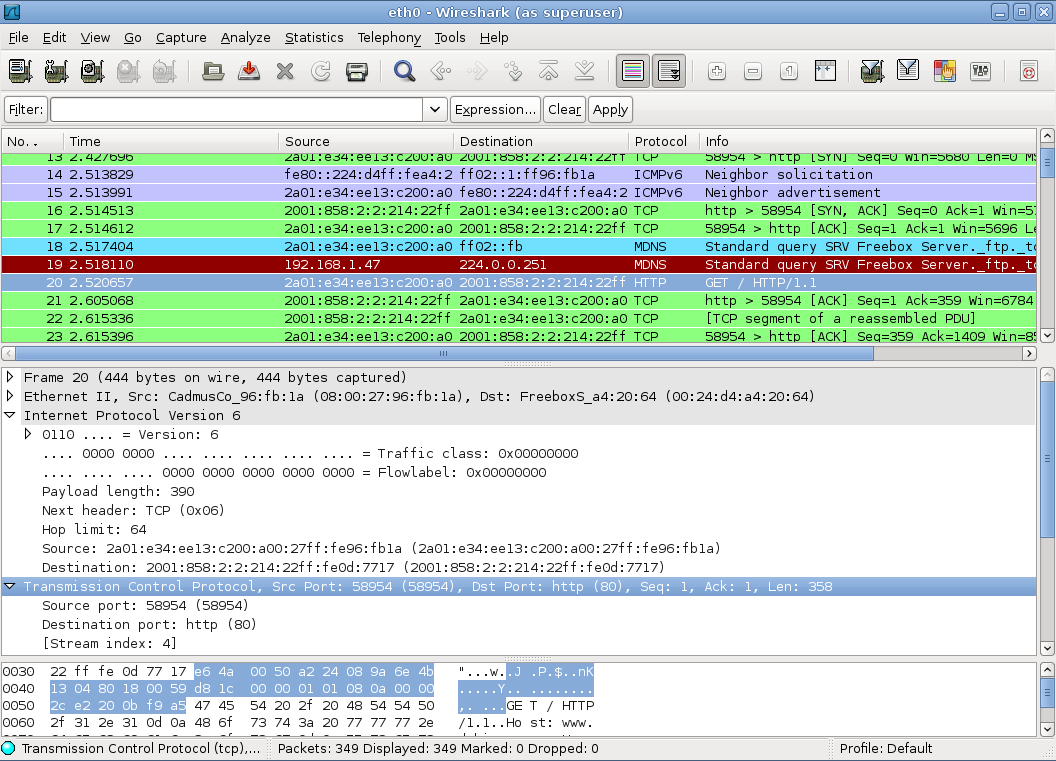 The wireshark network traffic analyzer
