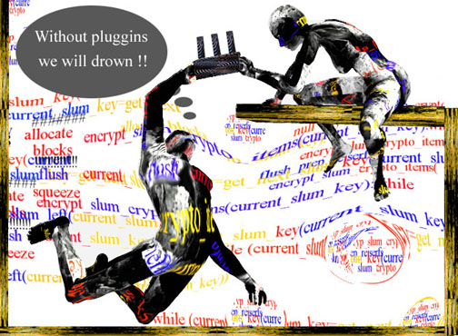 character almost drowning while other character hands him a plugin