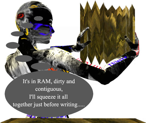 character squeezing a folding form